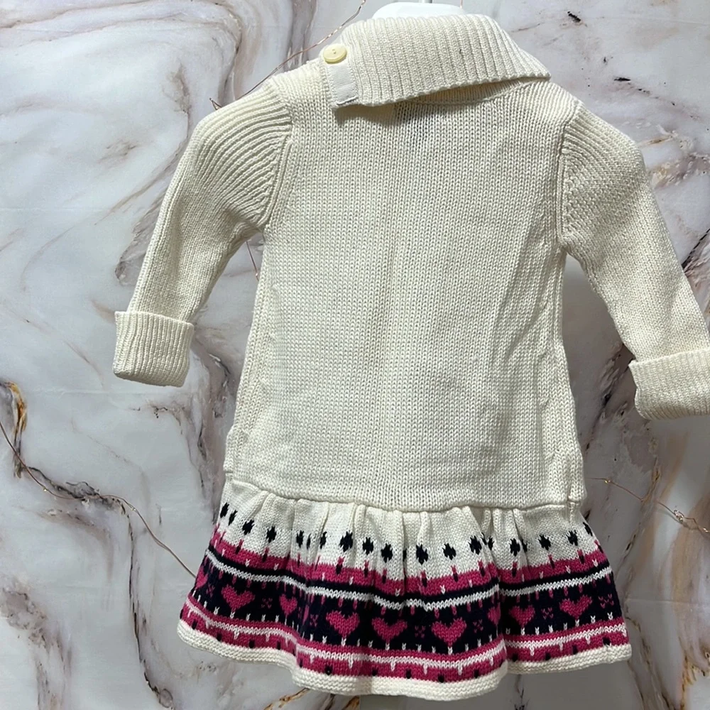 Baby Gap Cable Knit Dress Long Sleeve with Patterned Edge Buttons Cream Sz 3-6M